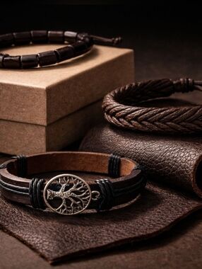 Brown and Black Braided Bracelet Set